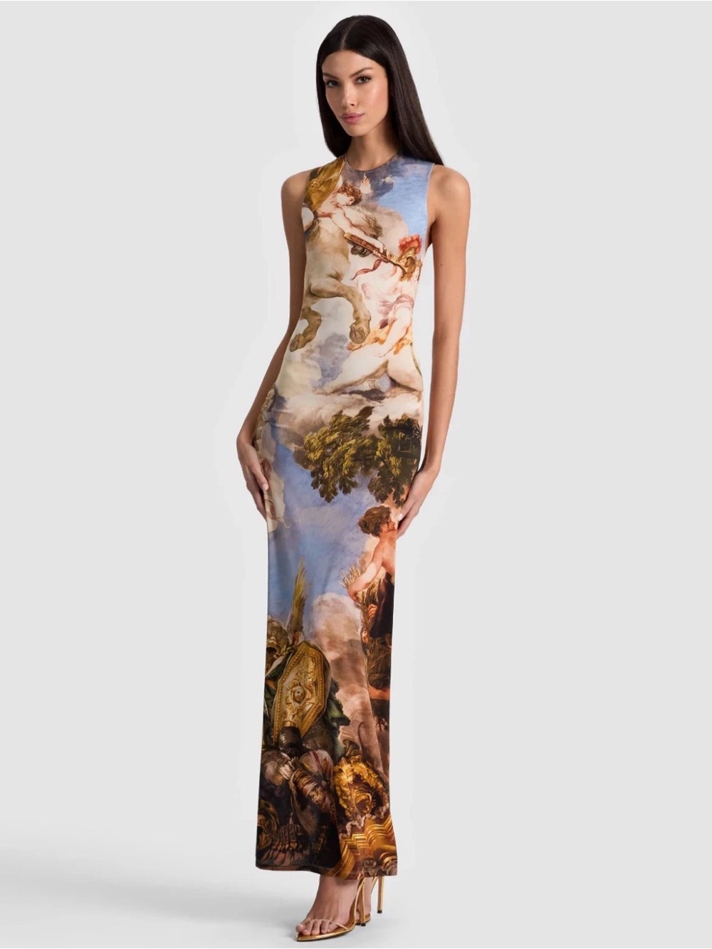 ALICE & OLIVIA DELORA RENAISSANCE FAIR OPEN BACK MAXI JERSEY DRESS - SZ 0 - NWT - Picture 2 of 7